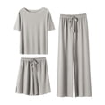 thumbnail image 1 of XIAONU Women's 3-Piece Solid Pajama Set Loose Short Sleeve Crew Neck Sleep Set Soft Versatile Sleep Pajamas, 1 of 3