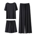 thumbnail image 1 of XIAONU Women's 3-Piece Solid Pajama Set Loose Short Sleeve Crew Neck Sleep Set Soft Versatile Sleep Pajamas, 1 of 4
