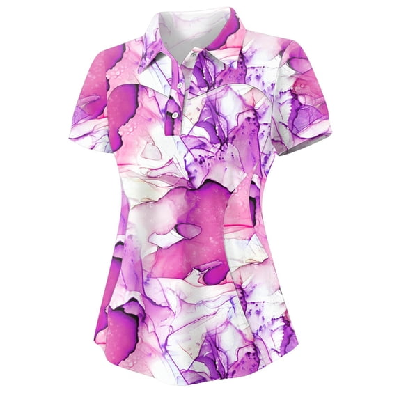XIAONU Women's Abstract Watercolor Print Polo Shirt Short-Sleeve Athletic Golf Everyday Polos