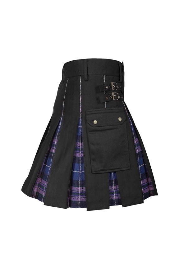 Women's Adjustable Buckle Plaid Kilt High Waist Casual Flared Pleated Mini Skirt