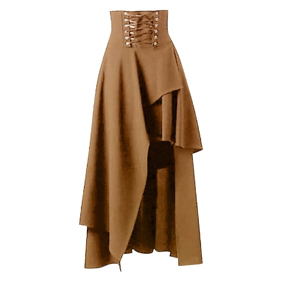 XIAONU Women's Asymmetrical Maxi Skirt Lace-Up High Waist Layered Skirt Bold Gothic Event Skirts