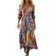 thumbnail image 1 of XIAONU Women's Bold Floral Print Maxi Dress V Neck Long Sleeve Loose Bohemian Vacation Gown, 1 of 4
