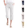 thumbnail image 1 of XIAONU Women's Capri Pants Solid Drawstring Waist Patch Pockets Daily Wear Capris, 1 of 5