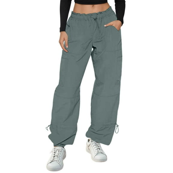 XIAONU Women's Cargo Cinch-Hem Pants Wide-Leg Drawstring Trousers Versatile Daily Casual Lounge Bottoms