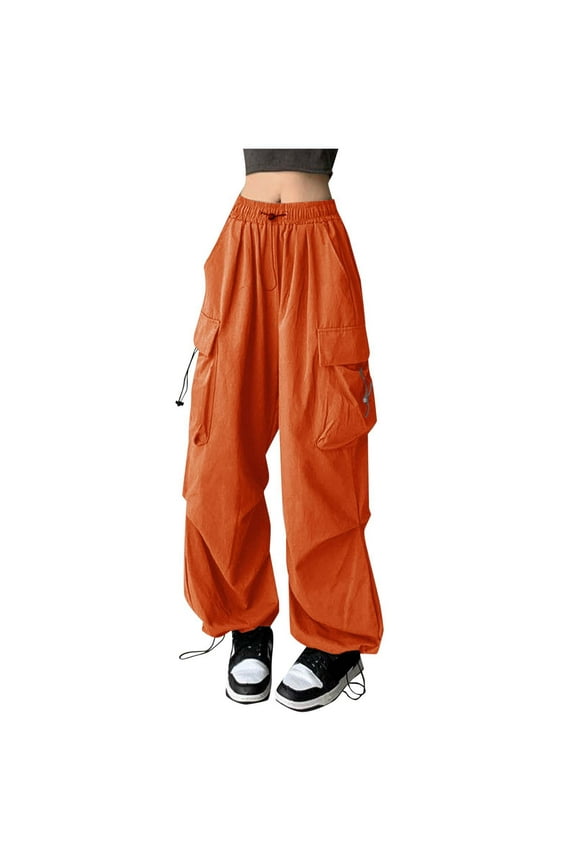 Women's Cargo Parachute Pants Relaxed-Fit Streetwear Trousers Relaxed-Fit Streetwear Trousers