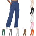 thumbnail image 1 of XIAONU Women's Cargo Wide Leg Pants Multi Pockets Relaxed Fit Daily Trousers, 1 of 6