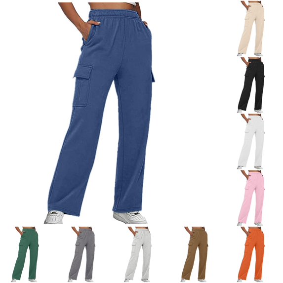 XIAONU Women's Cargo Wide Leg Pants Multi Pockets Relaxed Fit Daily Trousers