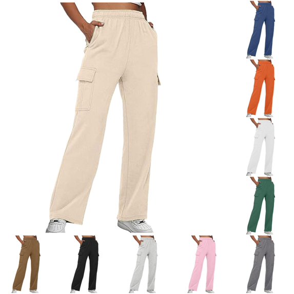 XIAONU Women's Cargo Wide Leg Pants Multi Pockets Relaxed Fit Daily Trousers
