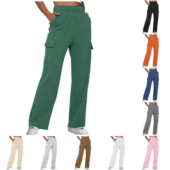XIAONU Women's Cargo Wide Leg Pants Multi Pockets Relaxed Fit Daily Trousers