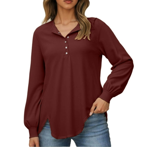 XIAONU Women's Casual Knit Sweatshirt Long Sleeve Button Down Crewneck Pullover Soft Comfortable Everyday Wear Top