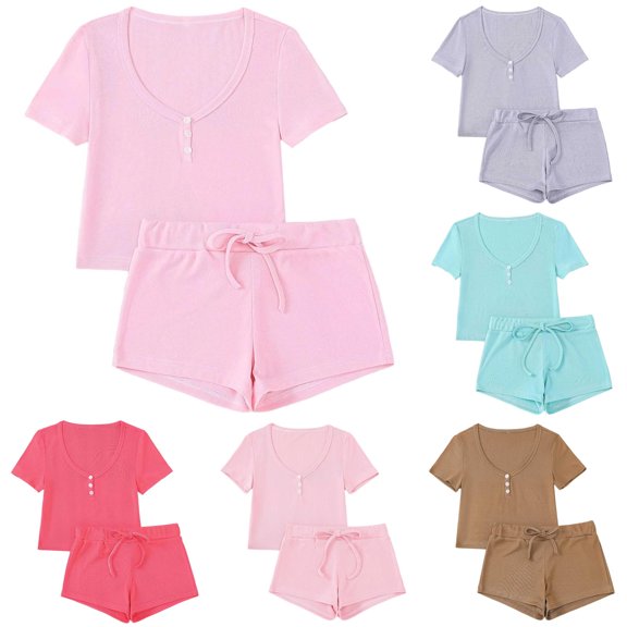 Short Sets for Women Halloween Print Short Leeve Tops Shorts Casual Loungewear Womens Sets 2 Piece Outfits Light Yellow XXL