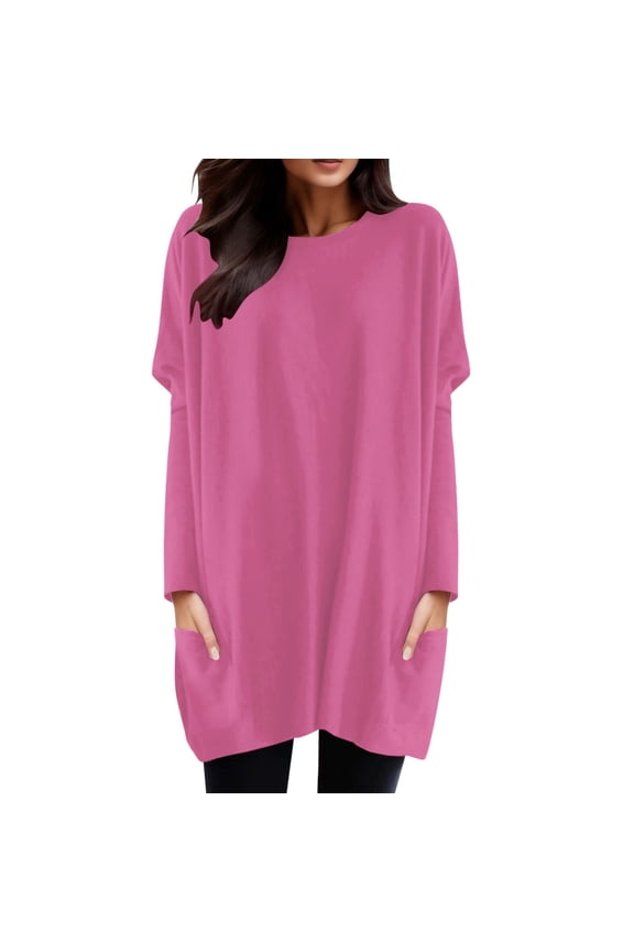 Women's Cozy Tunic Dolman Sleeve Solid Color Pocket Top Breathable Casual Daily Wear Blouse