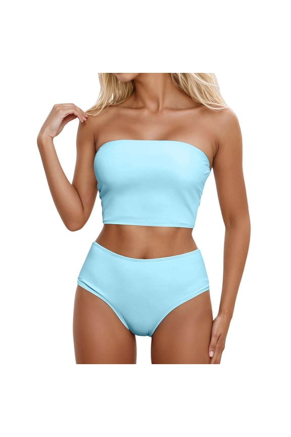 Women's Crop Top Bandeau Swimwear Slim Fit Sleeveless Strapless High Waisted Bikini Set Silky Modern Beach Swimsuits