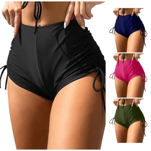 XIAONU Women's Drawstring Side Swim Shorts Solid Summer Beach Swim Trunks