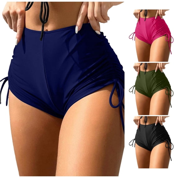 XIAONU Women's Drawstring Side Swim Shorts Solid Summer Beach Swim Trunks