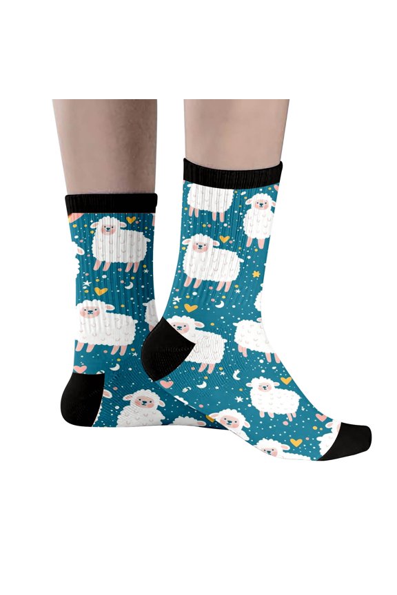 Women's Elastic Cute Sheep Animal Print Mid Calf Socks