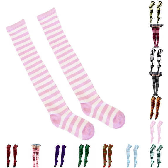 XIAONU Women's Elastic Striped Thigh High Socks