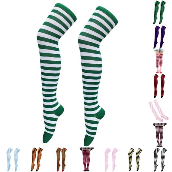 XIAONU Women's Elastic Striped Thigh High Socks