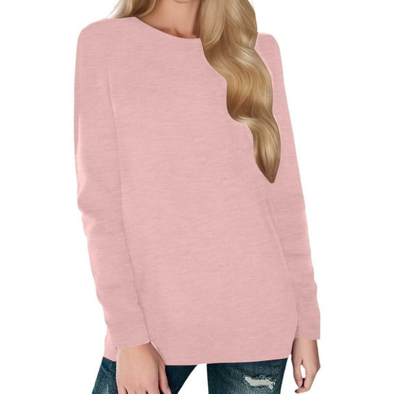 XIAONU Women's Fashion Basic Round Neck Long Sleeve Loose Fit Casual T-Shirt Top Autumn