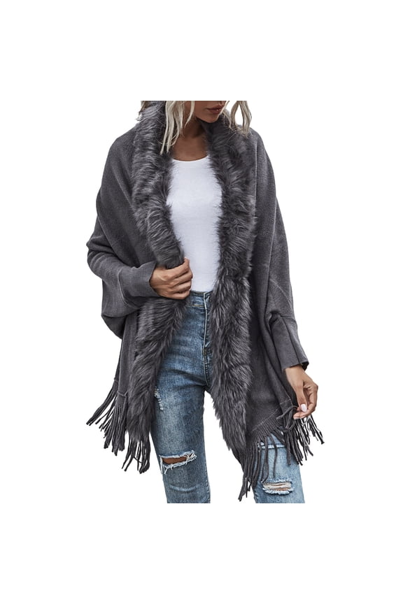 Women's Trimmed Shawl Wrap Oversized Solid Color Fringed Hem Cape Warm Elegant Evening Outerwear Poncho