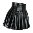 thumbnail image 1 of XIAONU Women's Leather Pleated Mini Skirt High-Waist Flared Skirt Edgy Stylish Party Daily Wear, 1 of 7