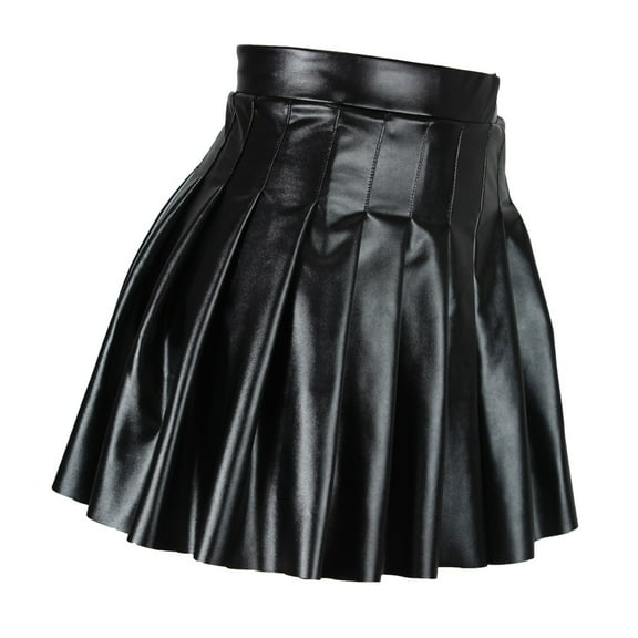 XIAONU Women's Leather Pleated Mini Skirt High-Waist Flared Skirt Edgy Stylish Party Daily Wear