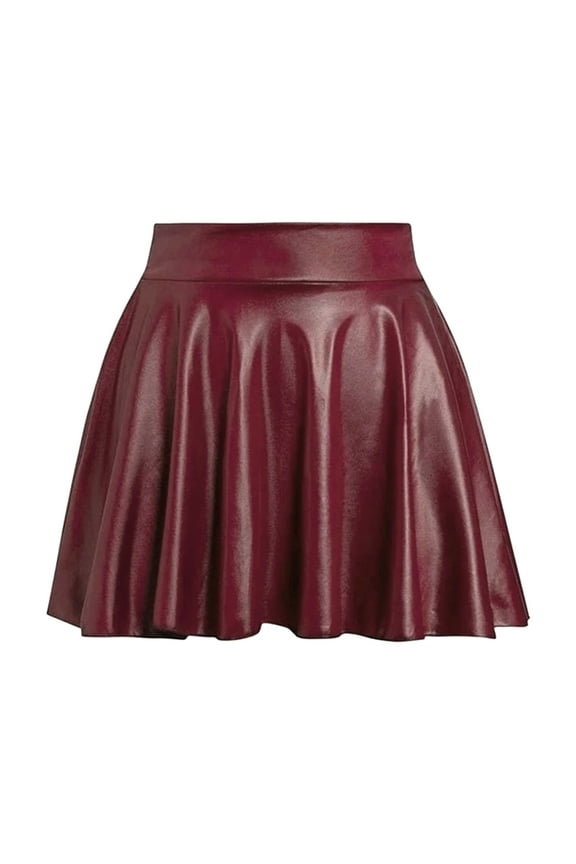 Women's Leather Pleated Mini Skirt High-Waist Flared Skirt Sleek Edgy Party Daily Wear