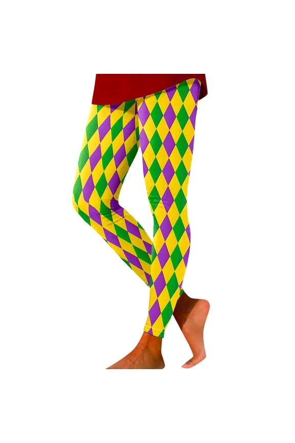 Women's Festive Leggings Slim Fit Argyle Print Bottoms Stretchy Carnival Style Pants Green