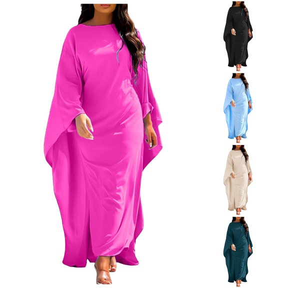 XIAONU Women's Flare-Sleeve Maxi Dress Solid-Tone Maxi Dresses Fall Evening Floor-Length Gown