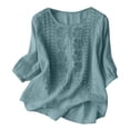thumbnail image 1 of XIAONU Women's Floral Embroidered Linen Blouse Loose Fit 3/4 Sleeve Crew Neck Pullover Top Airy Vintage Casual Top, 1 of 3