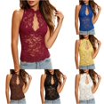 thumbnail image 1 of XIAONU Women's Floral Lace Halter Tank Tops Keyhole Slim Fit Top Stretch Party Blouses, 1 of 5