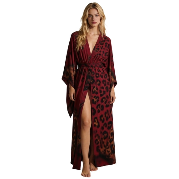 XIAONU Women's Floral Print Belted Maxi Robe Long Sleeve Soft Comfy Loungewear Home Sleepwear