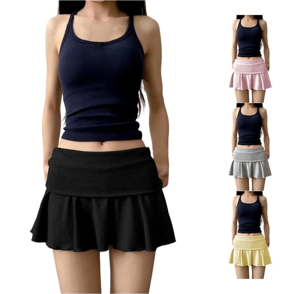 XIAONU Women's Fold-Over Waist Mini Skirt Ruffled Mini Skirts Summer Sport Short Bottom