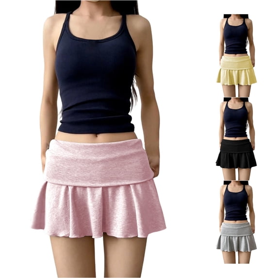 XIAONU Women's Fold-Over Waist Mini Skirt Ruffled Mini Skirts Summer Sport Short Bottom