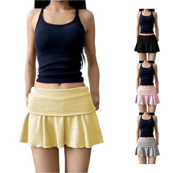 XIAONU Women's Fold-Over Waist Mini Skirt Ruffled Mini Skirts Summer Sport Short Bottom