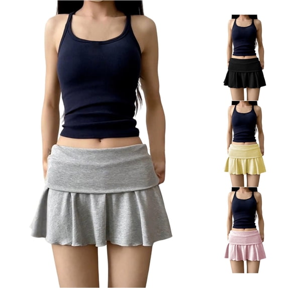 XIAONU Women's Fold-Over Waist Mini Skirt Ruffled Mini Skirts Summer Sport Short Bottom