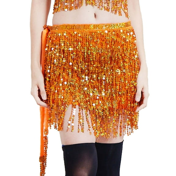 XIAONU Women's Fringe Mini Skirt Sequin-Embellished Tassel Skirts Sparkly Latin Dance Party Skirt