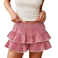 thumbnail image 1 of XIAONU Women's Gingham Tiered Ruffle Mini Skirt Smocked High-Waist Skirt Cute Casual Summer Daily Wear, 1 of 4