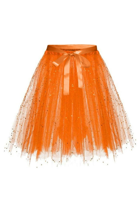 XIAONU Women's Glitter Tulle Skirt Voluminous Satin Bow Tutu Costume Nightclub Rave Party Skirt