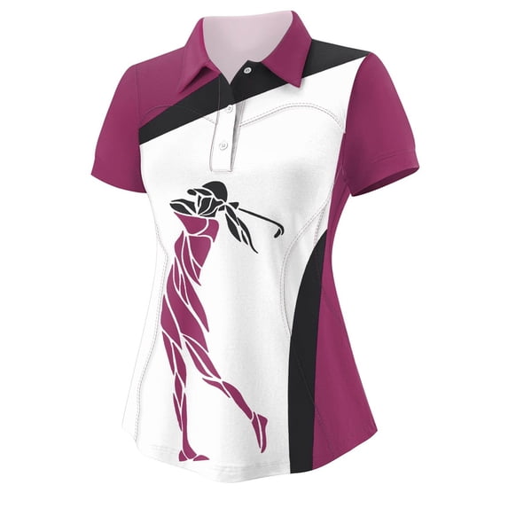 XIAONU Women's Golf Player Print Polo Shirt Short Sleeve Color Block Sports Performance Tops