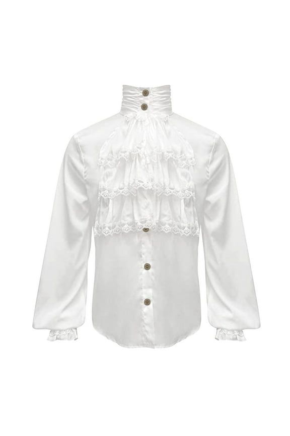 XIAONU Women's Gothic Ruffled High Neck Blouse Long Sleeve Lace Trim Victorian Style Shirt Vintage-Inspired Casual And Occasion Wear Top