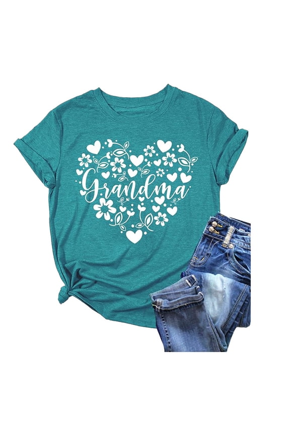 Women's Grandma Graphic T Shirts Heart Print Tee Soft Casual Holiday Top