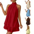 thumbnail image 1 of XIAONU Women's Halter Neck Mini Dress Double Layer Sleeveless Dresses Night Out Flowy Short Tunic, 1 of 8