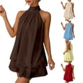 thumbnail image 1 of XIAONU Women's Halter Neck Mini Dress Double Layer Sleeveless Dresses Night Out Flowy Short Tunic, 1 of 8