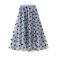 thumbnail image 1 of XIAONU Women's Heart-Print Tulle Midi Skirt Elastic-Waist Flared Skirt Romantic Playful Daily Party Wear, 1 of 8