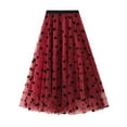 thumbnail image 1 of XIAONU Women's Heart-Print Tulle Midi Skirt Elastic-Waist Flared Skirt Romantic Playful Daily Party Wear, 1 of 8