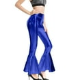thumbnail image 1 of XIAONU Women's High Waist Flare Leggings Shiny Ruffled Hem Trousers Dramatic Bold Party Bottoms Dark Blue, 1 of 5