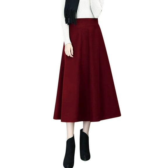 XIAONU Women's High-Waist Flared Midi Skirt Soft Fabric Skirt Elegant Versatile Fall Daily Wear