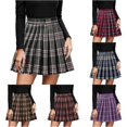 thumbnail image 1 of XIAONU Women's High Waist Pleated Mini Skirt Plaid Elastic Waist Skirts School Daily Short Bottom, 1 of 4