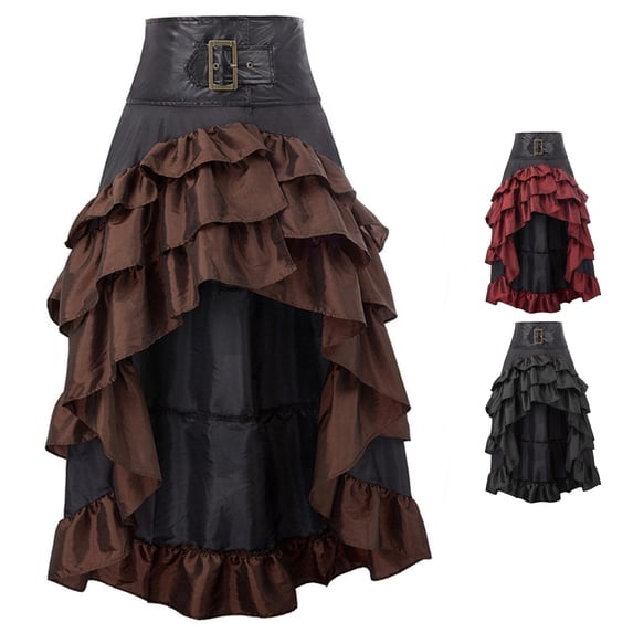 XIAONU Women's High Waist Skirt Ruffled Gothic Steampunk Party Maxi Skirt